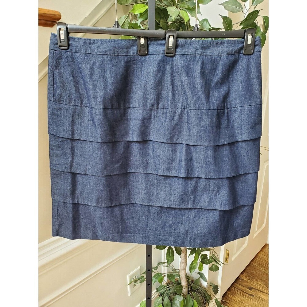 Larry‎ Levine Womens Blue Cotton Stretch Side Zip Straight Knee Length Skirt 20W